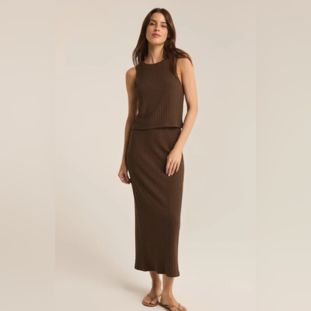 Z Supply Louisa Rib Skirt Dark Chocolate - Size S - NWT